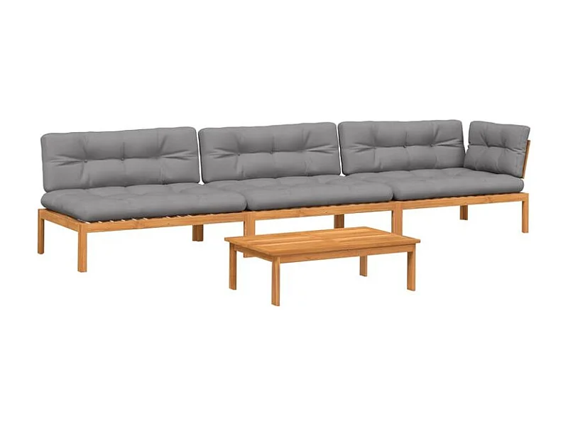 Salon palette de jardin avec coussins 4pcs bois d'acacia massif