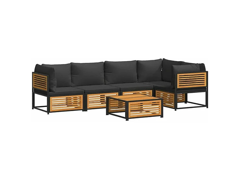 Salon de jardin avec coussins 6 pcs bois d'acacia solide