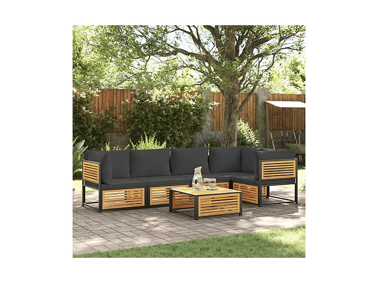 Salon de jardin avec coussins 6 pcs bois d'acacia solide