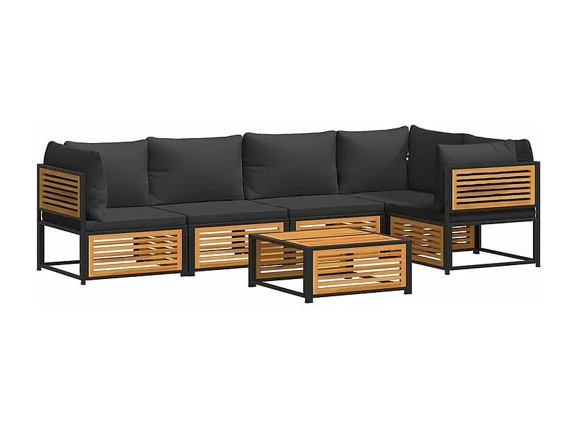 Salon de jardin avec coussins 6 pcs bois d'acacia solide