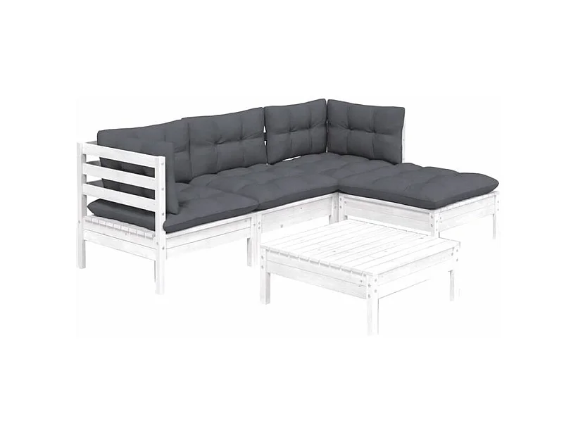 Salon de jardin 5 pcs avec coussins Blanc Bois de pin
