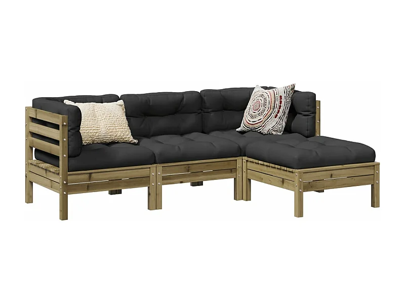Salon de jardin 4 pcs avec coussins bois de pin imprégné