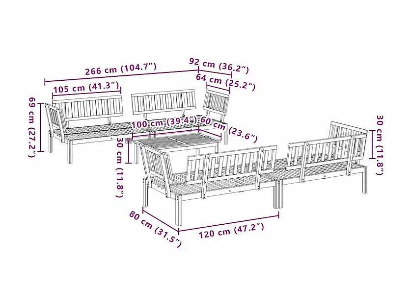 Salon palette de jardin 5 pcs bois d'acacia massif
