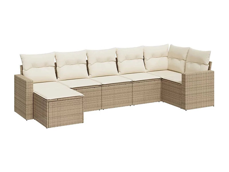 Salon de jardin avec coussins 7 pcs beige résine tressée
