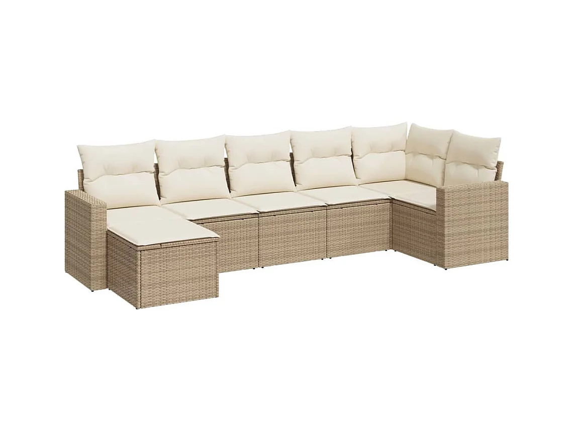 Salon de jardin avec coussins 7 pcs beige résine tressée