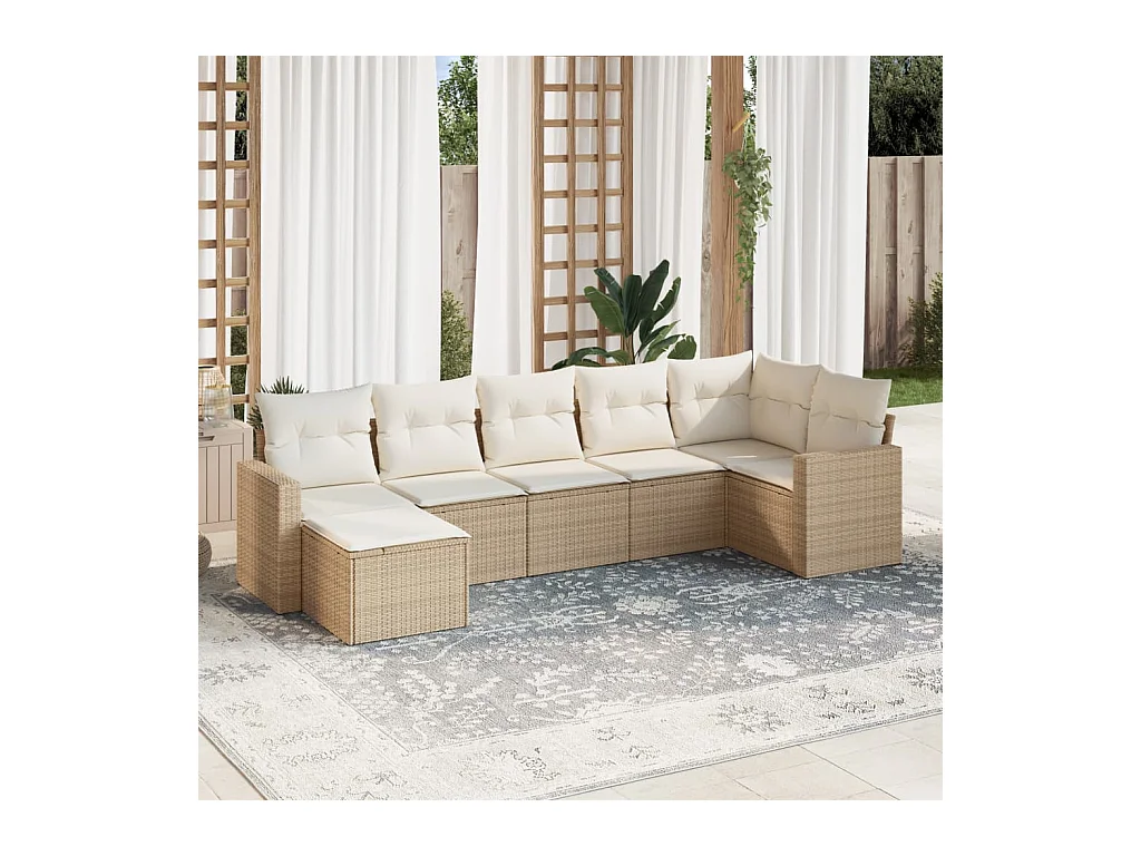 Salon de jardin avec coussins 7 pcs beige résine tressée