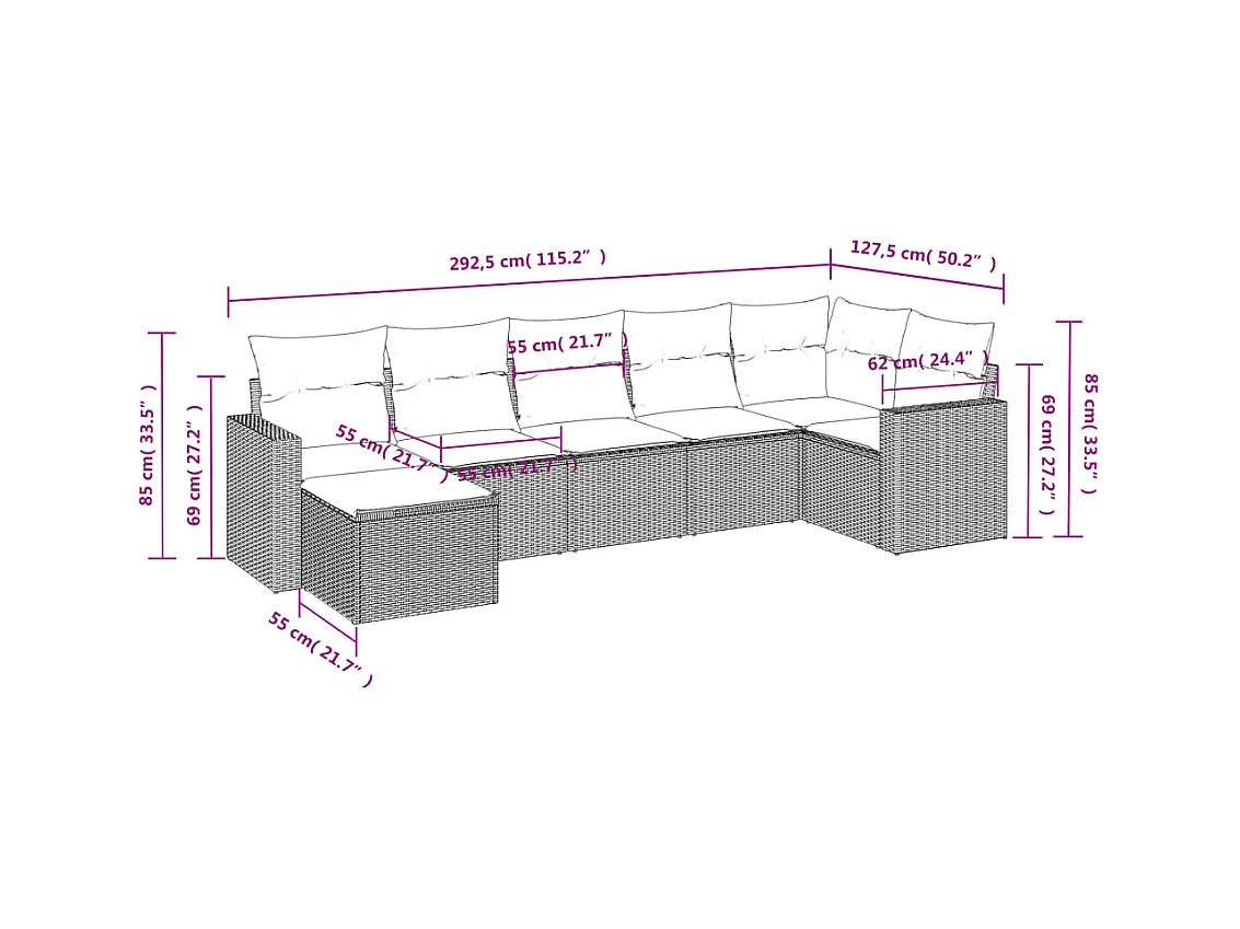 Salon de jardin avec coussins 7 pcs beige résine tressée