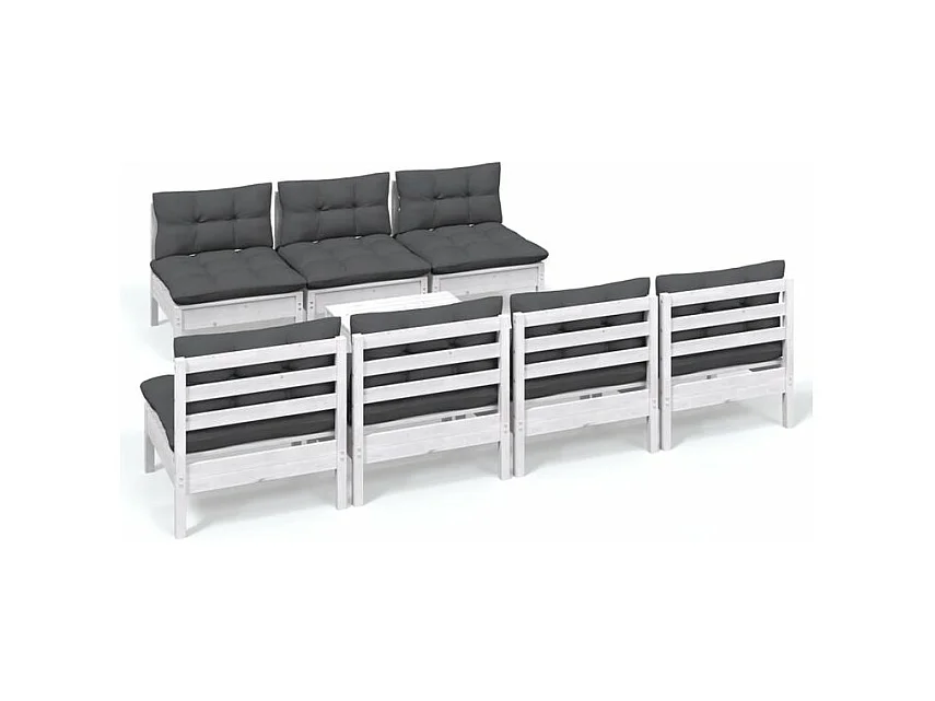 Salon de jardin 8 pcs avec coussins anthracite bois de pin