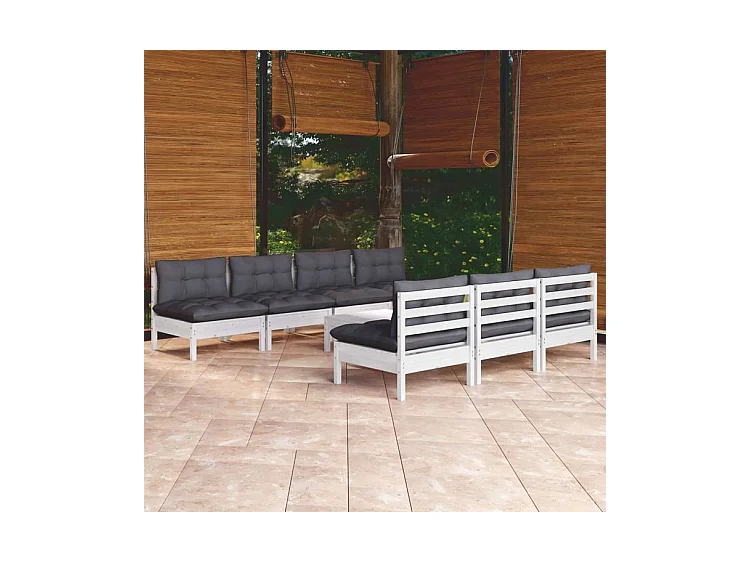 Salon de jardin 8 pcs avec coussins anthracite bois de pin