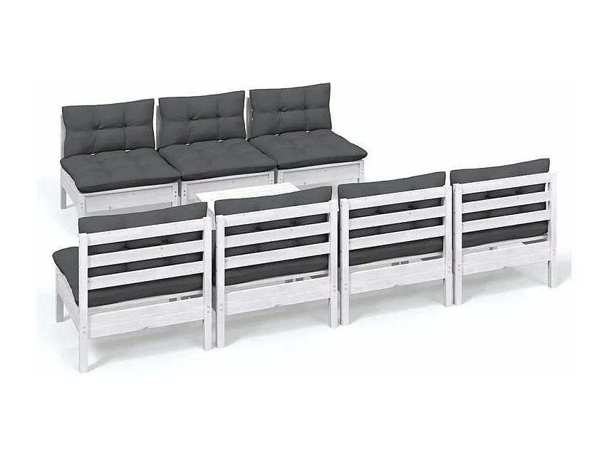 Salon de jardin 8 pcs avec coussins anthracite bois de pin
