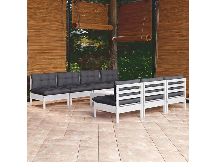 Salon de jardin 8 pcs avec coussins anthracite bois de pin