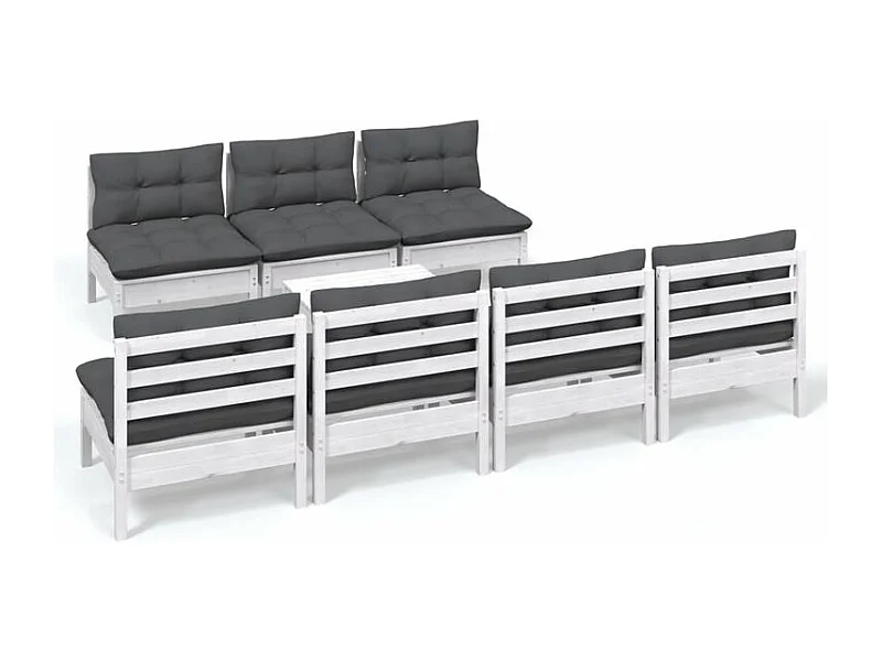 Salon de jardin 8 pcs avec coussins anthracite bois de pin