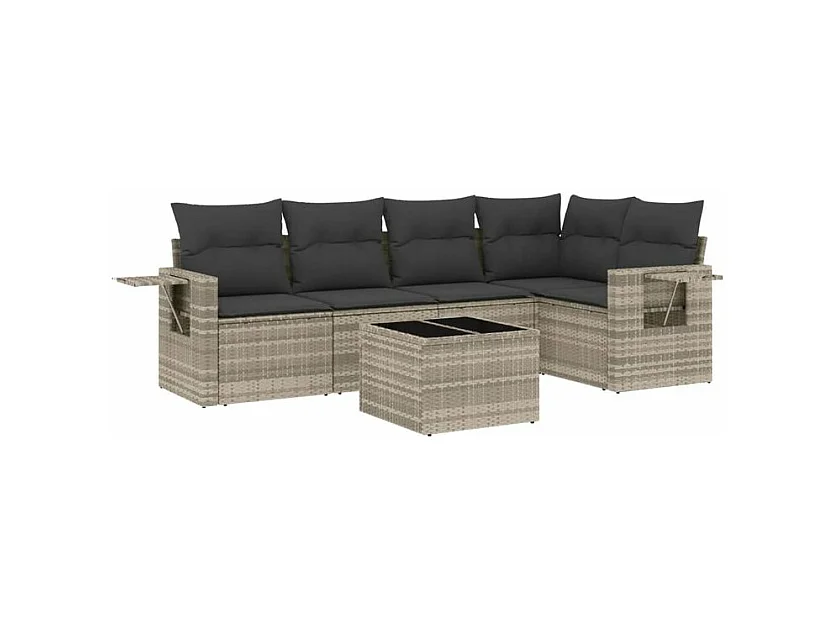 Salon de jardin 6 pcs avec coussins gris clair résine tressée