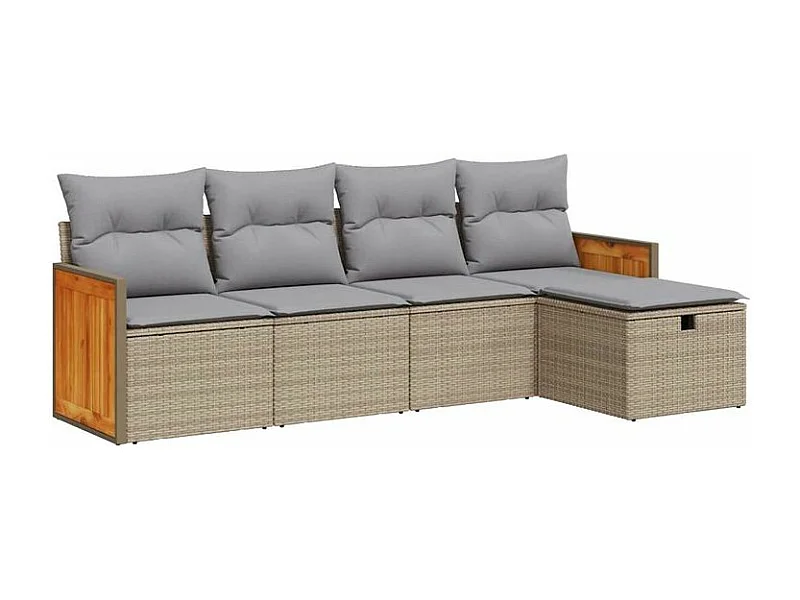 Salon de jardin avec coussins 5 pcs beige résine tressée