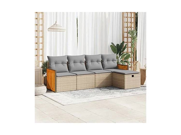 Salon de jardin avec coussins 5 pcs beige résine tressée