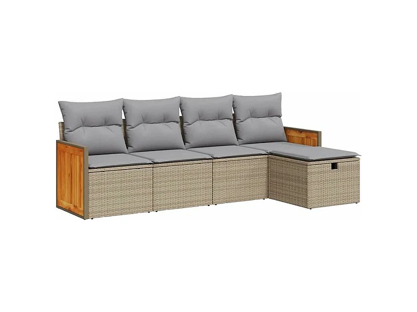 Salon de jardin avec coussins 5 pcs beige résine tressée