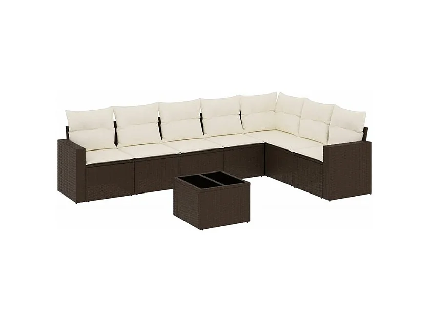 Salon de jardin 8 pcs avec coussins marron résine tressée