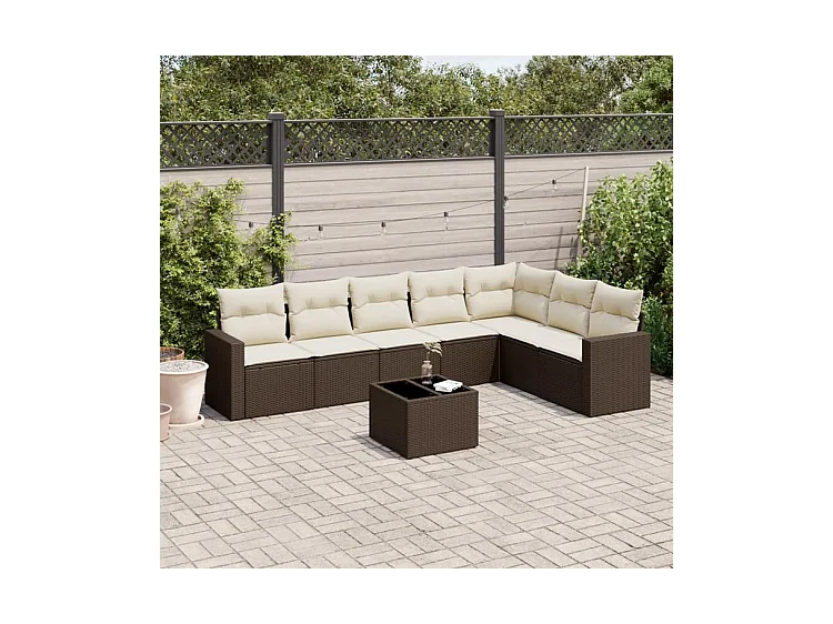 Salon de jardin 8 pcs avec coussins marron résine tressée