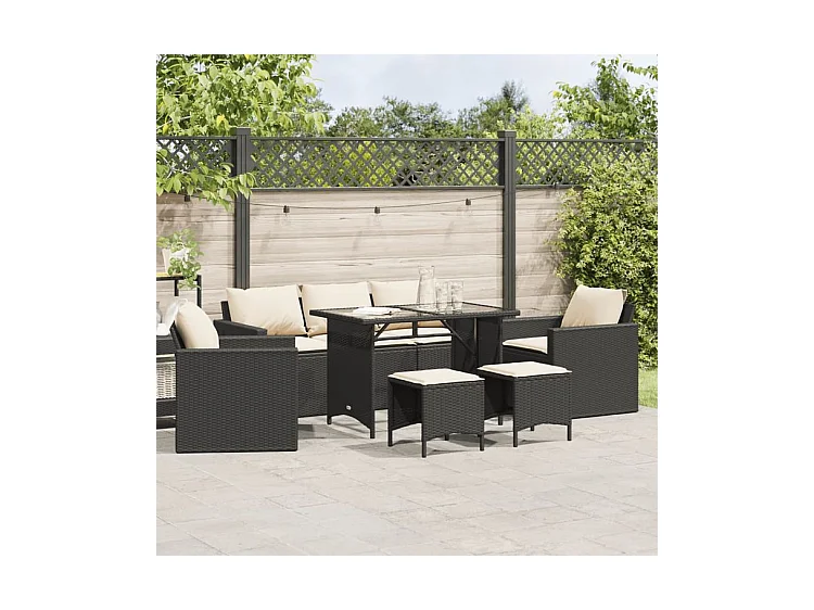 Salon de jardin 6 pcs avec coussins noir résine tressée