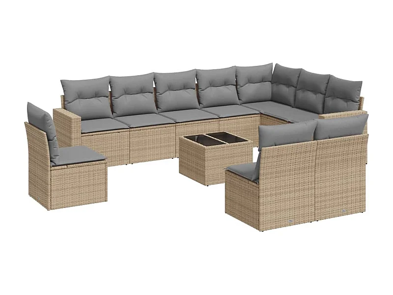 Salon de jardin 11 pcs avec coussins beige résine tressée