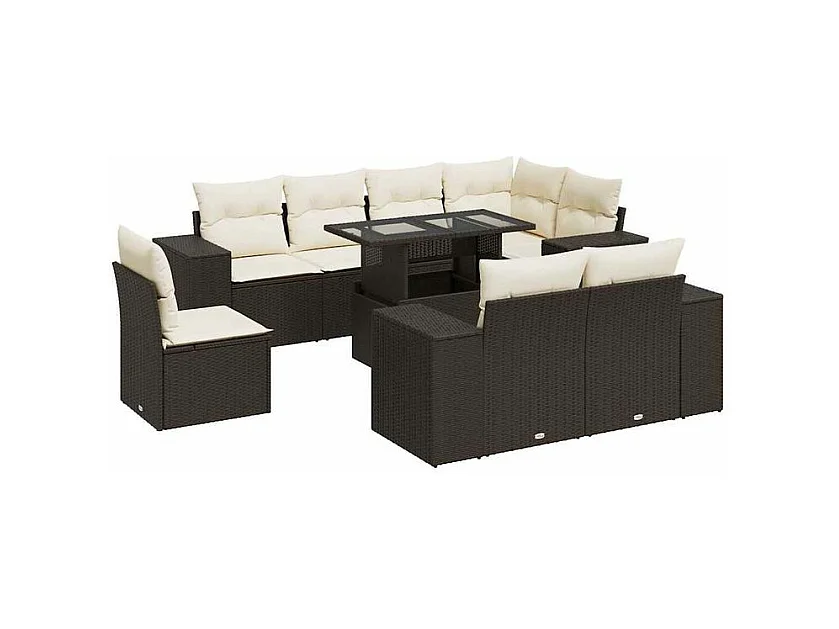 Salon de jardin avec coussins 9 pcs marron résine tressée