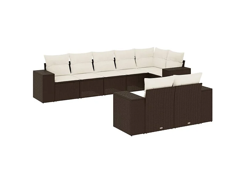 Salon de jardin 8 pcs avec coussins marron résine tressée