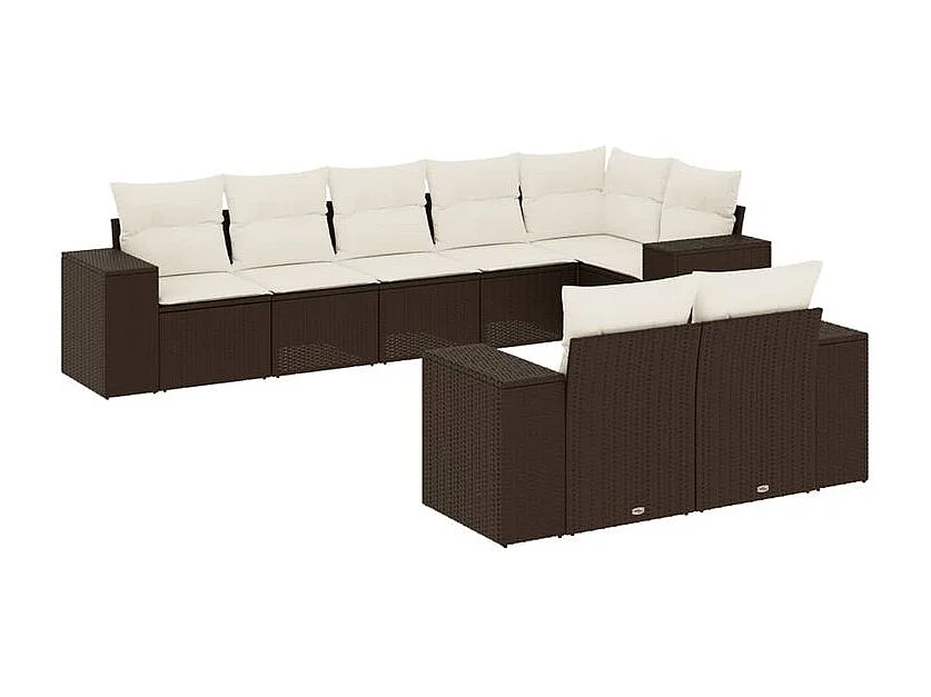 Salon de jardin 8 pcs avec coussins marron résine tressée
