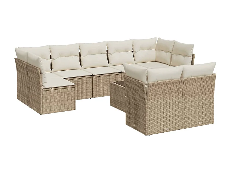 Salon de jardin avec coussins 10 pcs beige résine tressée
