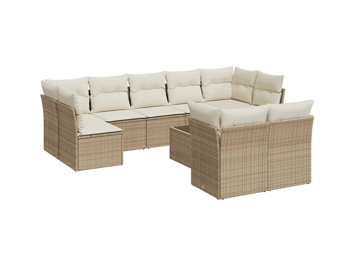 Salon de jardin avec coussins 10 pcs beige résine tressée