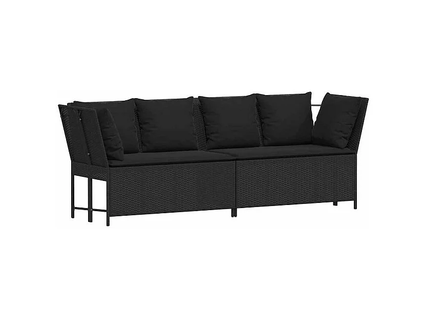 Canapé de jardin avec coussins Noir Résine tressée