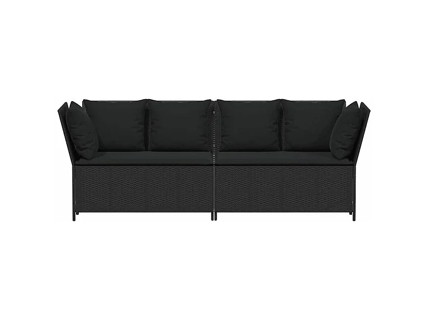 Canapé de jardin avec coussins Noir Résine tressée