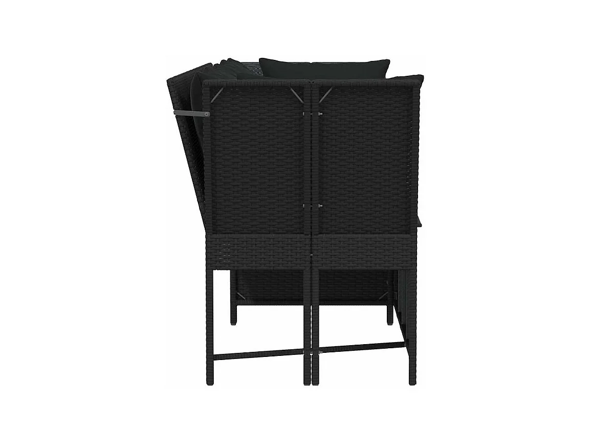 Canapé de jardin avec coussins Noir Résine tressée