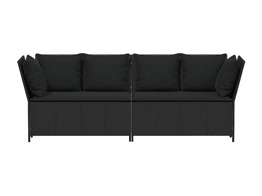 Canapé de jardin avec coussins Noir Résine tressée
