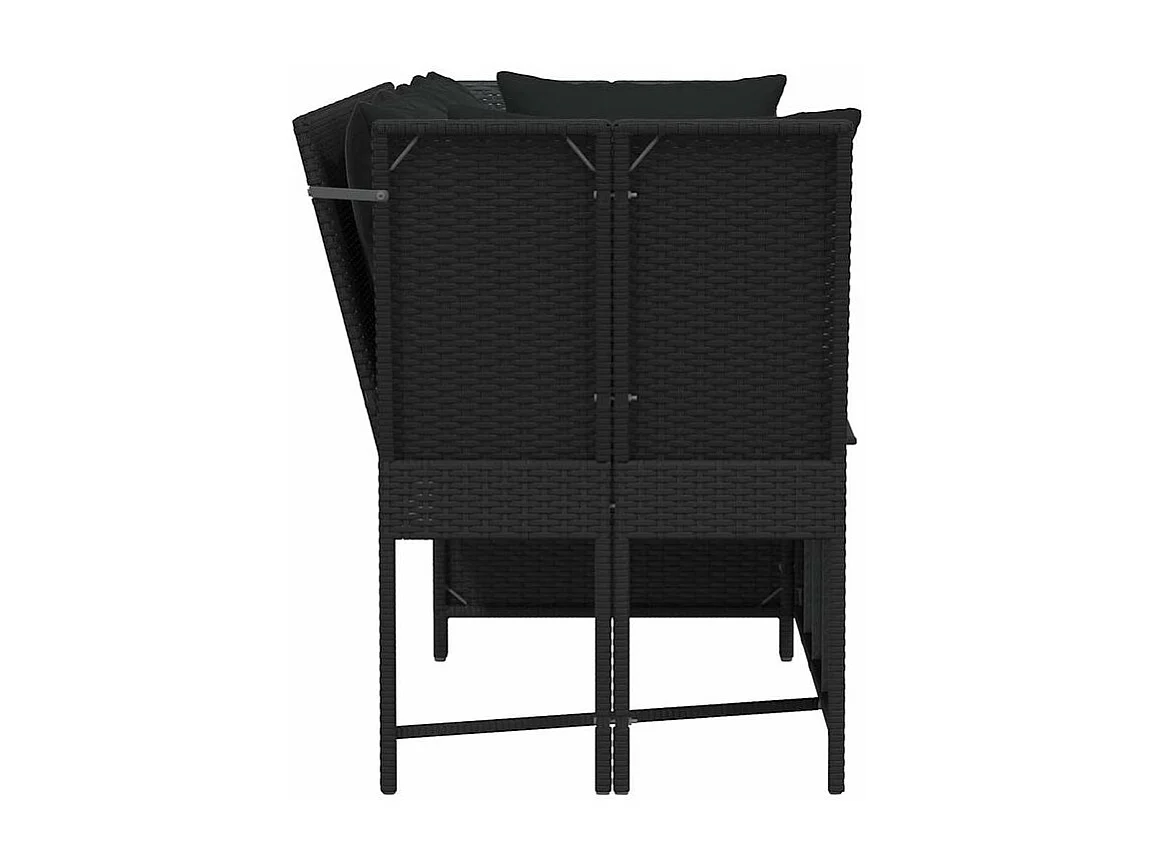 Canapé de jardin avec coussins Noir Résine tressée