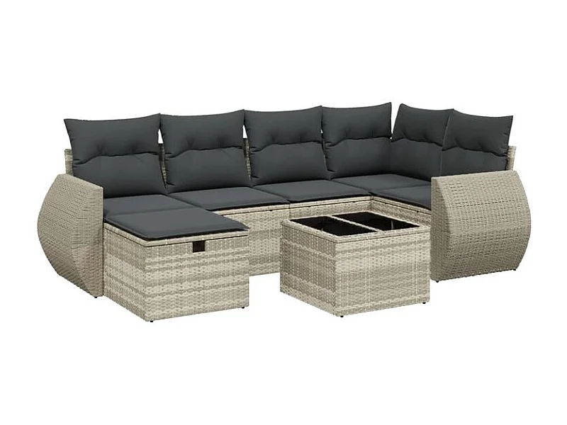 Salon de jardin avec coussins 7 pcs gris clair résine tressée