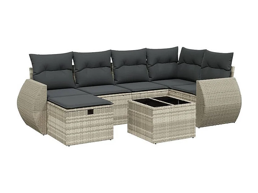 Salon de jardin avec coussins 7 pcs gris clair résine tressée