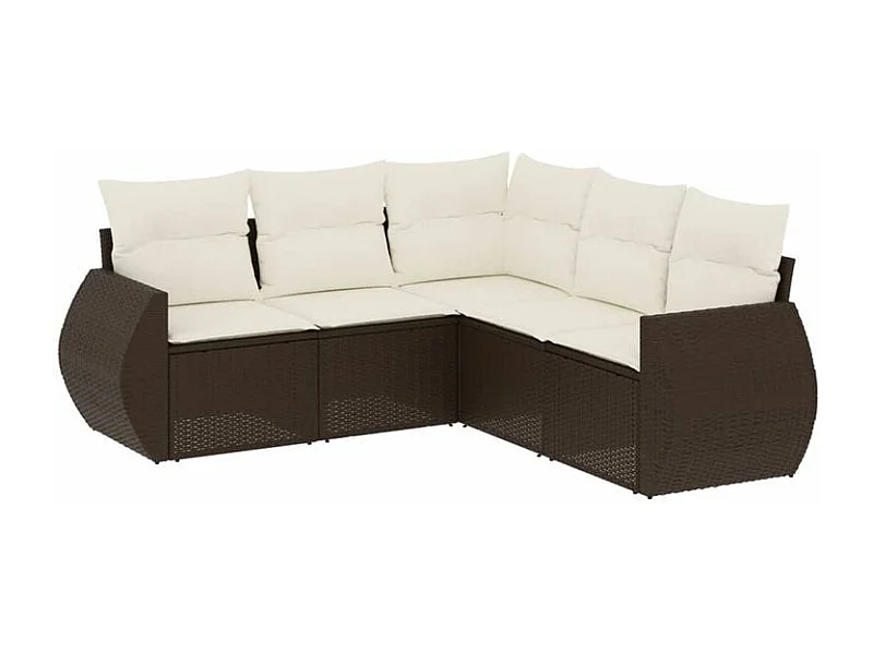 Salon de jardin avec coussins 5 pcs marron résine tressée