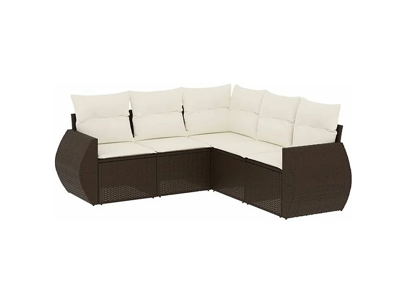 Salon de jardin avec coussins 5 pcs marron résine tressée