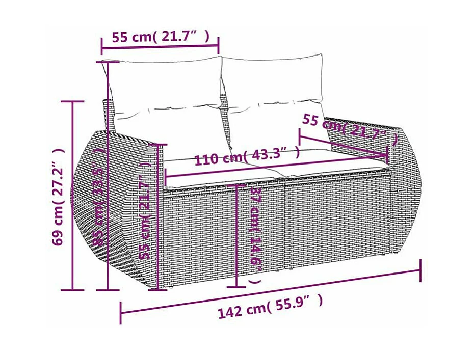 Salon de jardin avec coussins 5 pcs marron résine tressée
