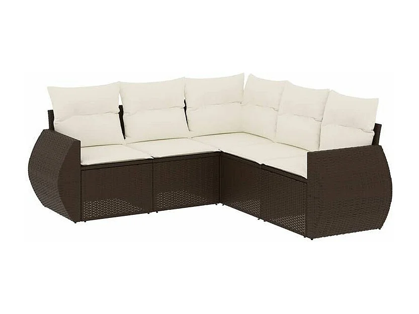 Salon de jardin avec coussins 5 pcs marron résine tressée