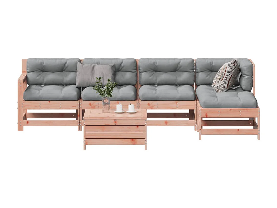 Salon de jardin 6 pcs avec coussins bois massif Douglas