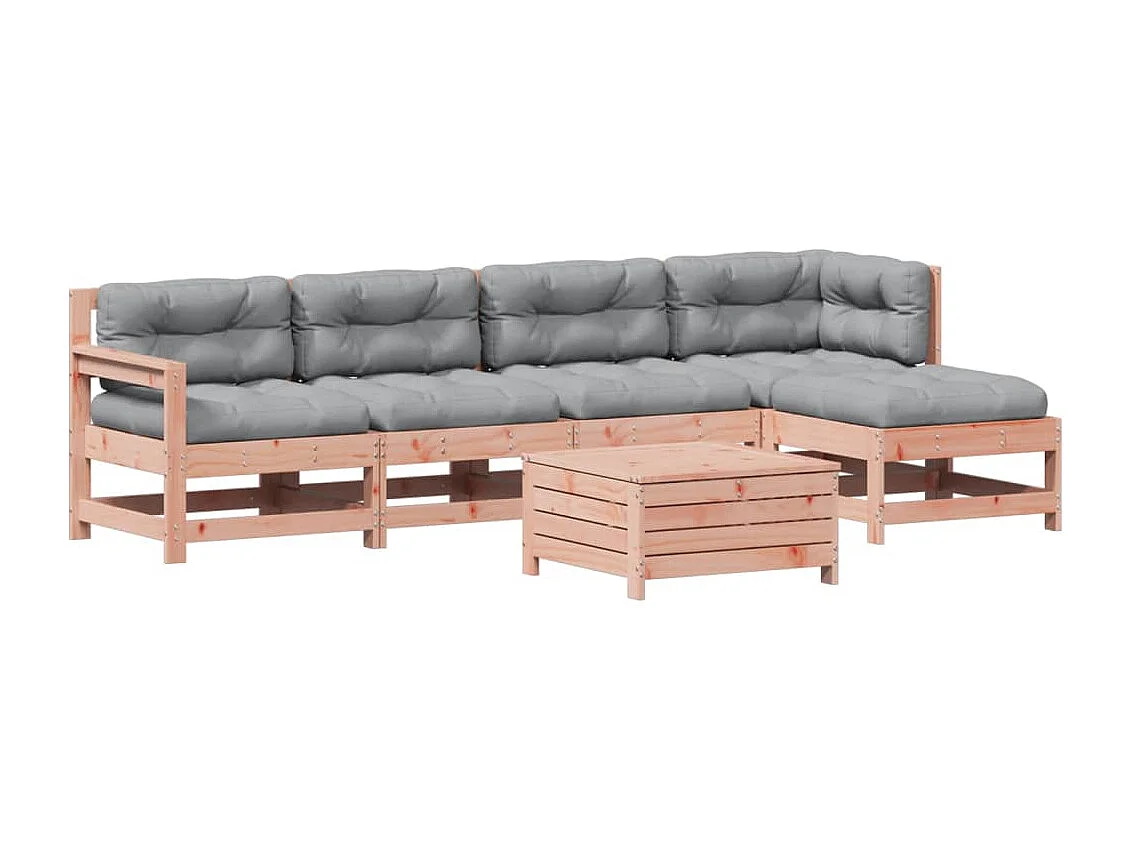 Salon de jardin 6 pcs avec coussins bois massif Douglas