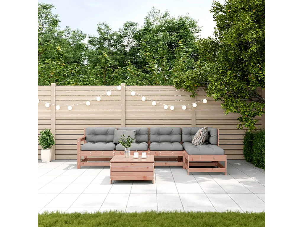 Salon de jardin 6 pcs avec coussins bois massif Douglas