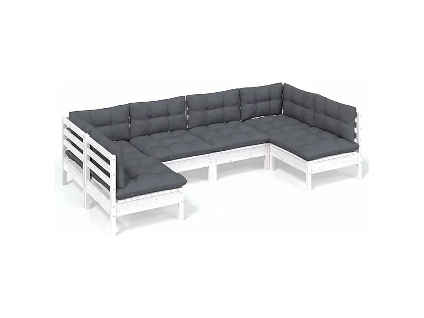 Salon de jardin 6 pcs avec coussins blanc bois de pin solide