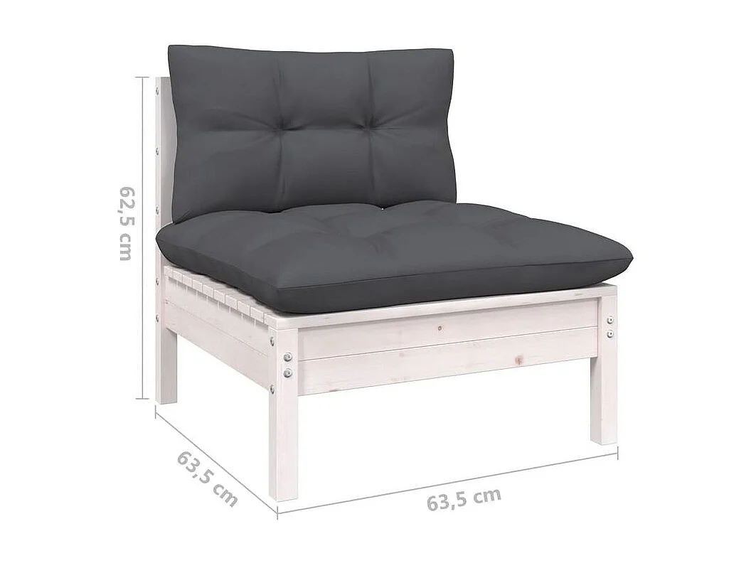 Salon de jardin 6 pcs avec coussins blanc bois de pin solide