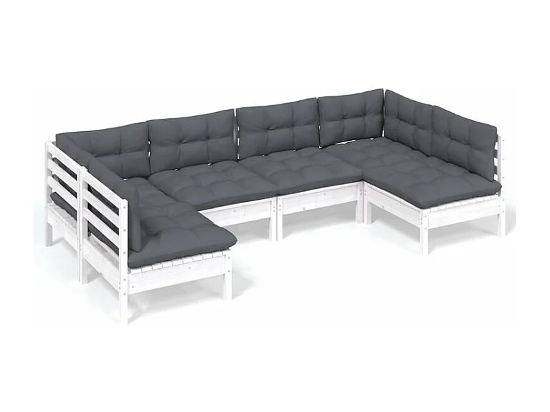 Salon de jardin 6 pcs avec coussins blanc bois de pin solide