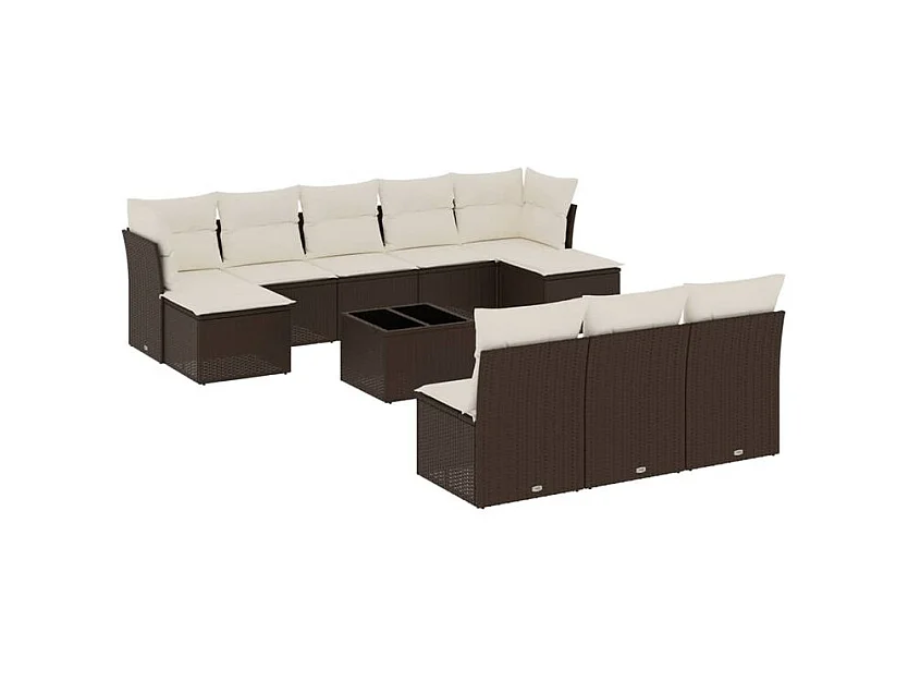 Salon de jardin et coussins 11 pcs marron résine tressée