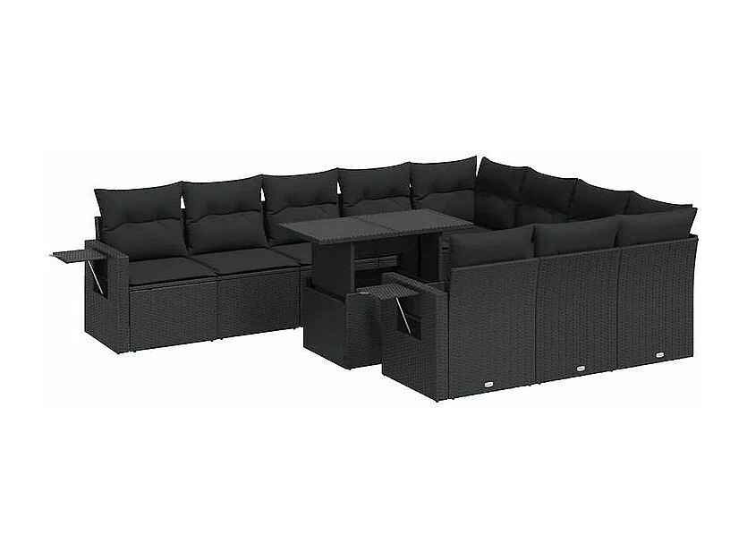 Salon de jardin 11 pcs avec coussins noir résine tressée