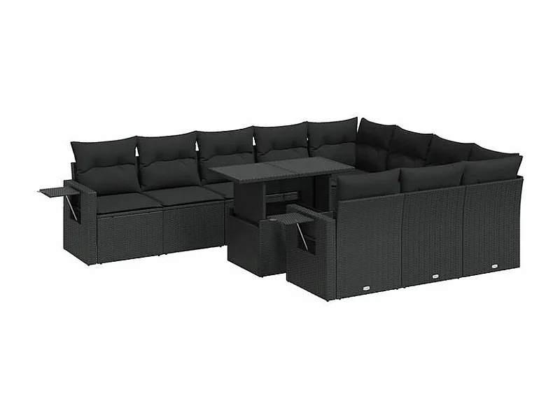 Salon de jardin 11 pcs avec coussins noir résine tressée