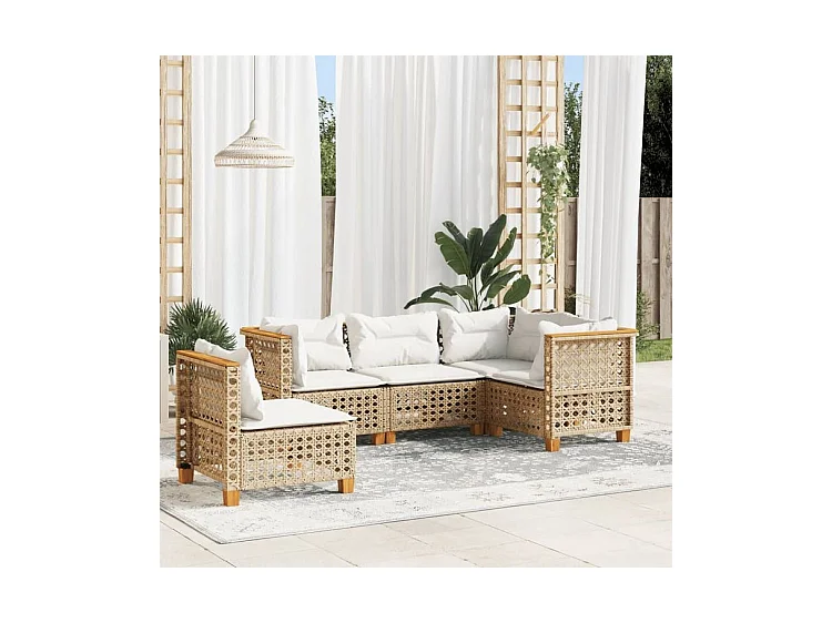 Salon de jardin avec coussins 5 pcs beige résine tressée